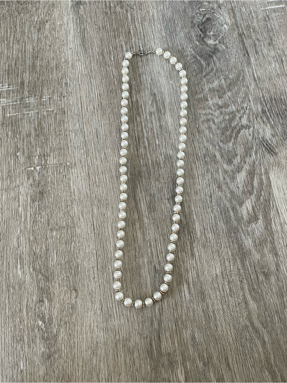 Vintage Style Faux Pearl Beaded Necklace Gold Tone Spacer Beads Classic Elegant